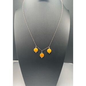Vintage Sterling Silver 925 Yellow Jade 3 Stone Necklace